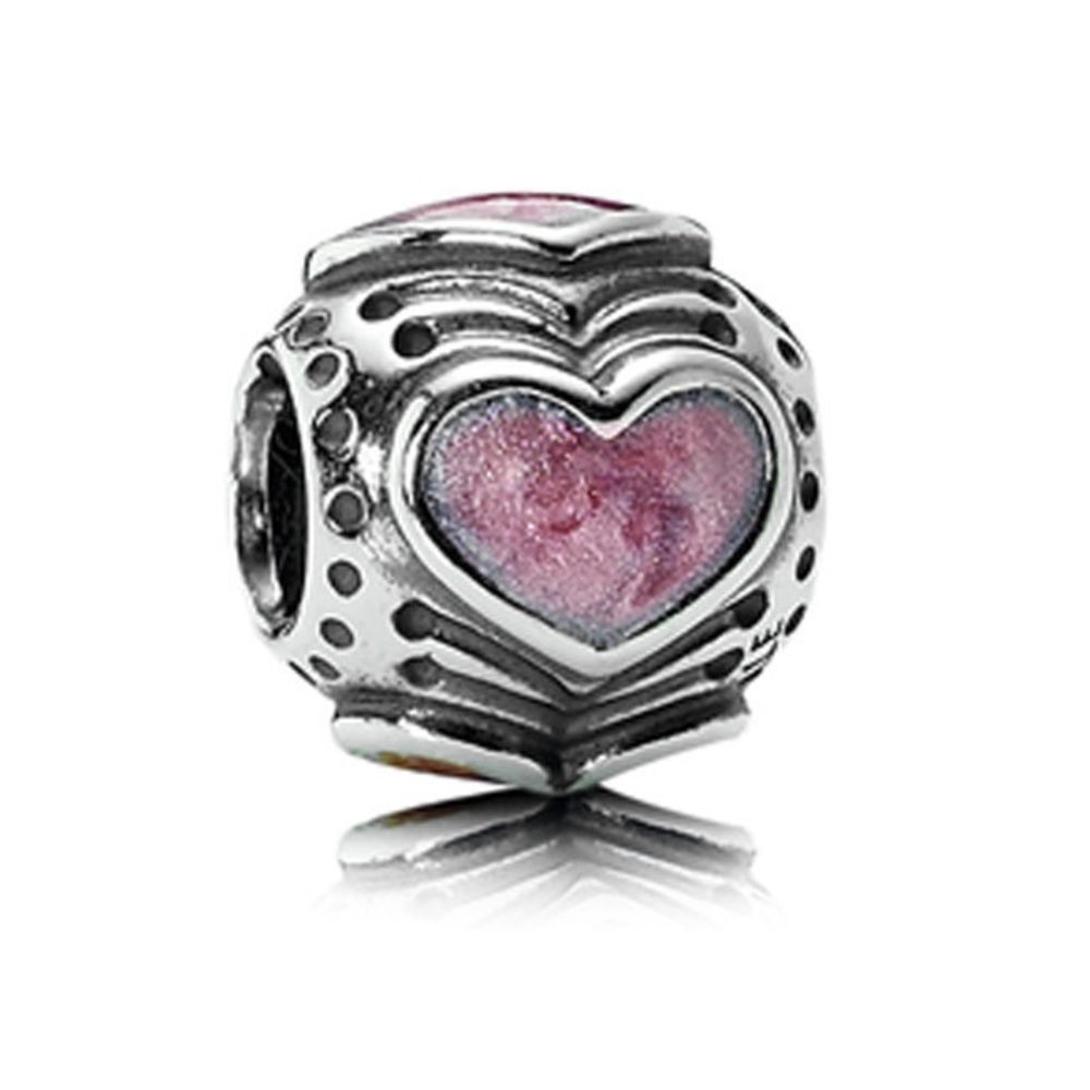 Pandora RETIRED pink enamel hearts charm